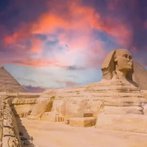 Ofertă specială Fototapet autocolant Natura163 Apus de soare peste Sphinx, 200 x 150 cm