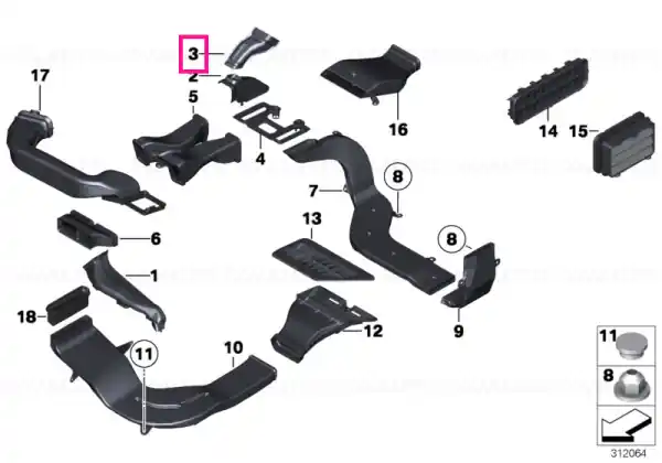 Preț mic Air duct, rear compartment, upper right - BMW