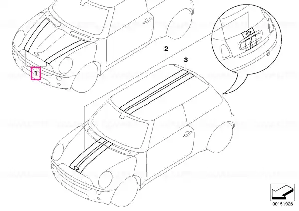 Cumpărături sigure Set, side stripes, white - BMW - Mini