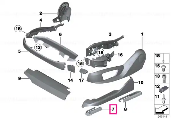 Ornament șină scaun față dreapta SCHWARZ - BMW Retur ușor