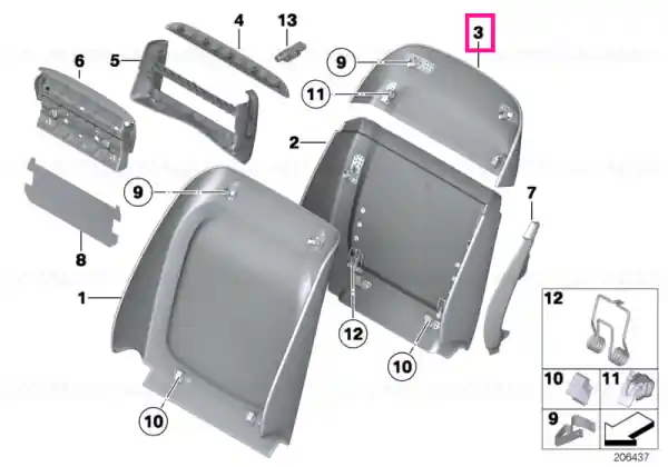 Super ofertă Rear section, Comfort seat, upper SCHWARZ - BMW