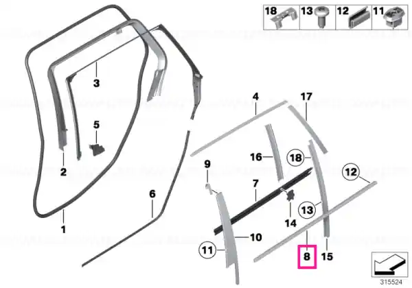Cel mai bun preț Window well strip, outer, door, rear rgt GLANZSCHWARZ - BMW