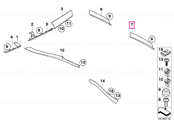 Decor.strip, aluminium, door, rear right SHADOW - BMW Retur ușor