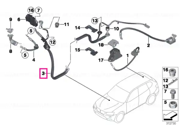 Battery lead positive, underfloor - BMW Preț mic