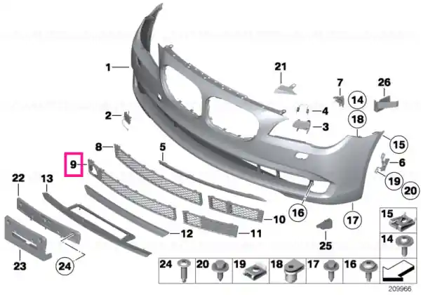 Cumpără acum Grila aer, bara fata, mijloc, ACC - BMW Seria 7 F01 F02 F04