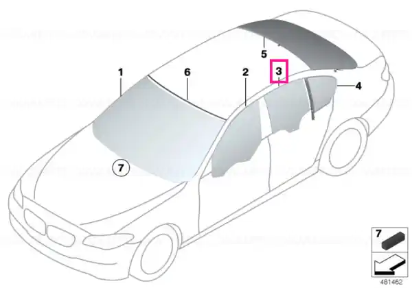 Cumpărături sigure Side window, green, door, rear left - BMW