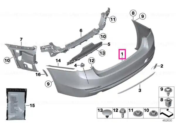 Panel, bumper, primed, rear LINES / PDC - BMW Reducere specială