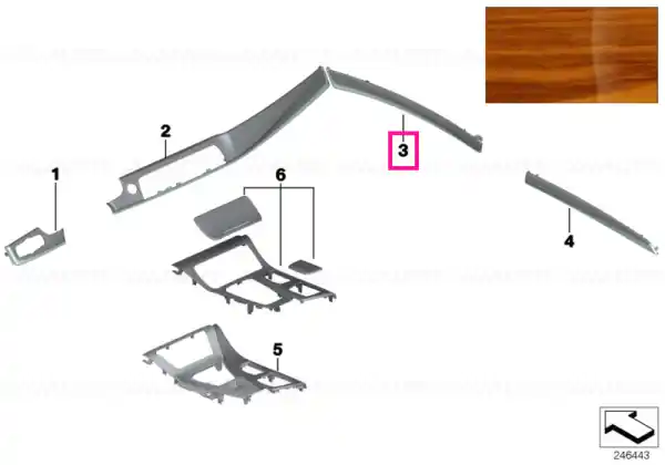 Wooden strip, door front right NUSSB.-HONIGBR. - BMW Nu rata