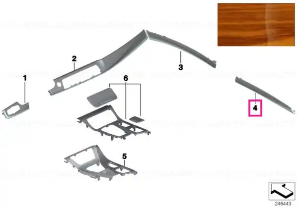 Cumpărături sigure Wooden strip, door rear right NUSSB.-HONIGBR. - BMW