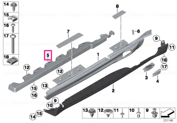 Adapter, sill, left - BMW - Mini Retur ușor