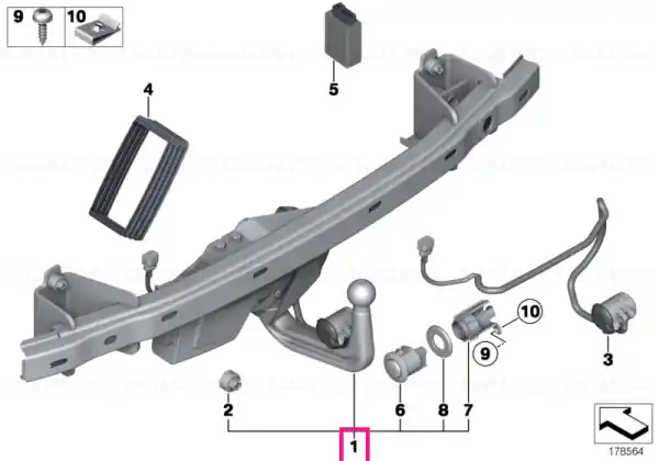 Trailer tow hitch, electrically pivoted - BMW Plată securizată