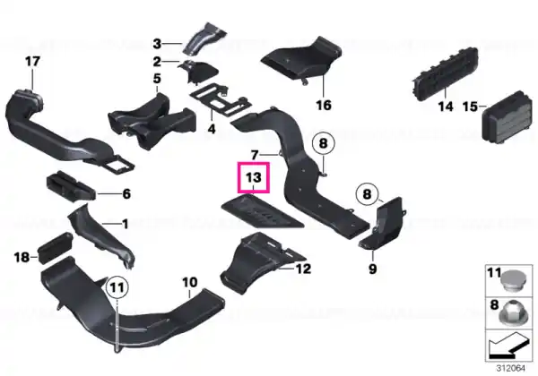 Ornament conduct aer cabina spate stanga SCHWARZ - BMW Ieftin