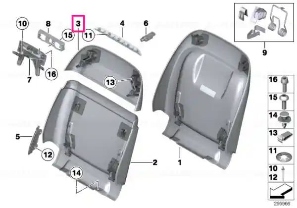 Plată securizată Rear section, Comfort seat, upper SCHWARZ - BMW