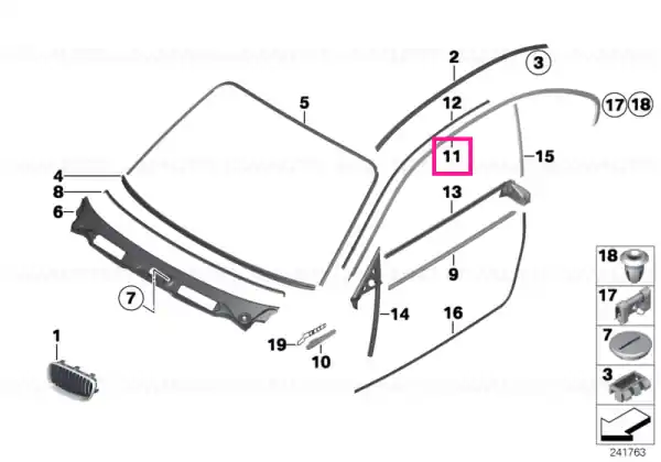 Bestseller Roof frame strip, right GLANZSCHWARZ - BMW