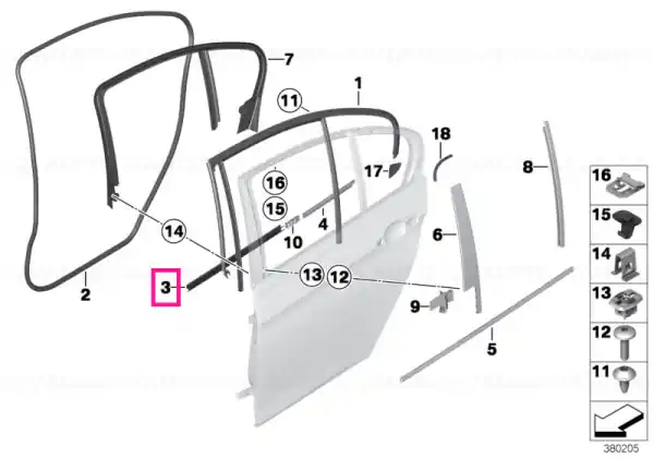 Inner weatherstrip, rear right door - BMW Reduceri