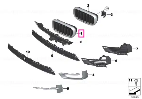 Grille, front, left PURE EXCELLENCE - BMW Lichidare de stoc