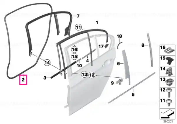 Ofertă Door weatherstrip, rear right - BMW