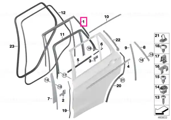 Window guide, left rear door - BMW Chilipir