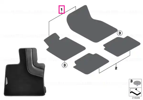 Floor mats, textile, front RHD - BMW Calitate înaltă