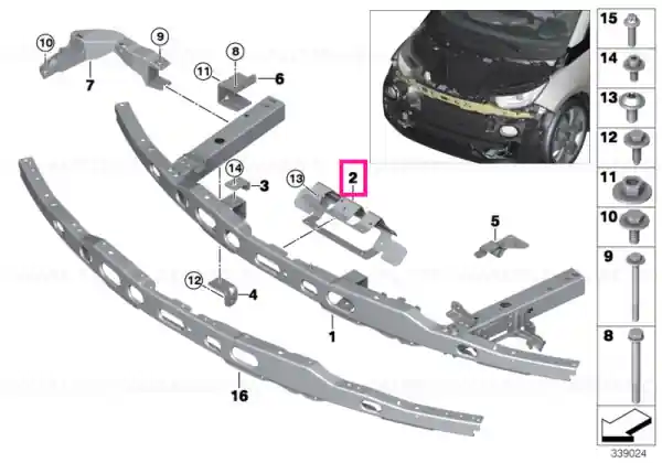 Reinforcement, front panel - BMW Comandă acum