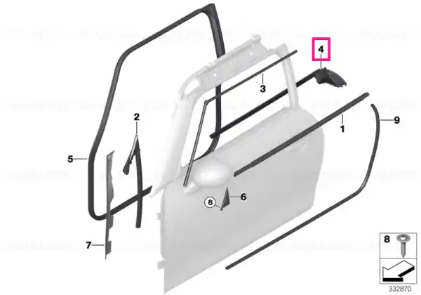 Etanșare canal interior ușă față stânga - BMW - Mini Bestseller