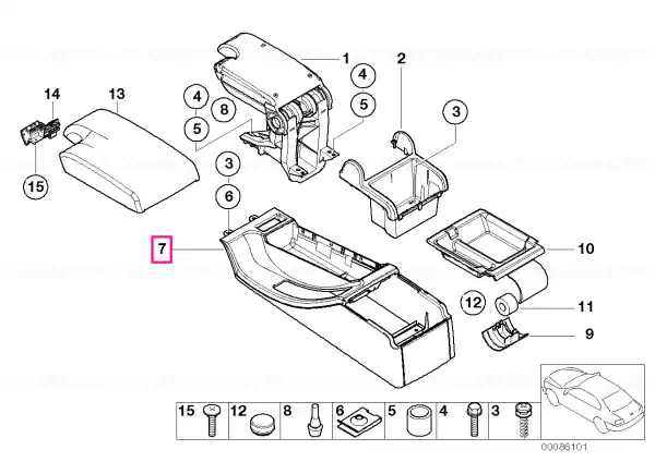 Doar azi Console, centre arm rest L7SW SCHWARZ - BMW