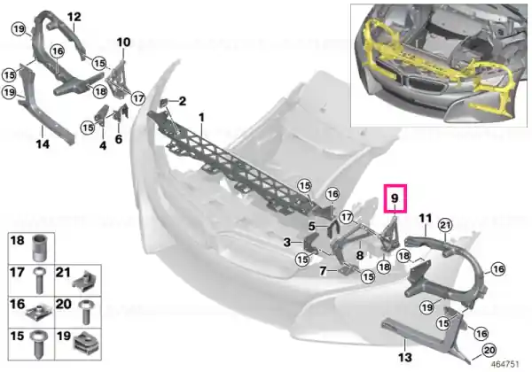 Console, front end strut, left - BMW Noutate