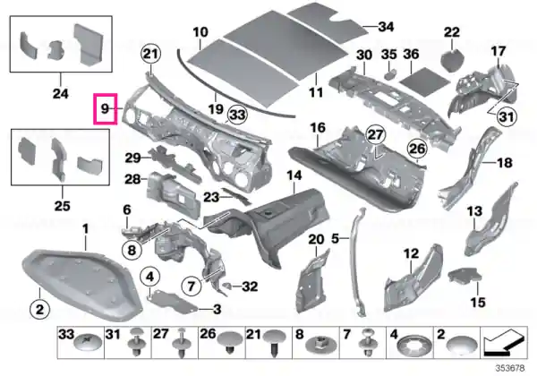 Reducere extra Sound insulat., splash wall, upper part LHD - BMW