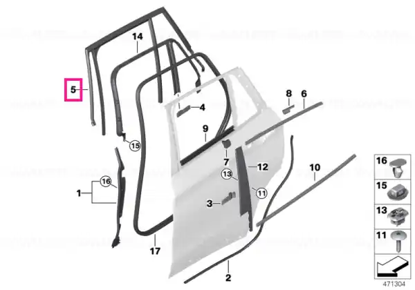 Calitate înaltă Window guide, left rear door BASIS - BMW
