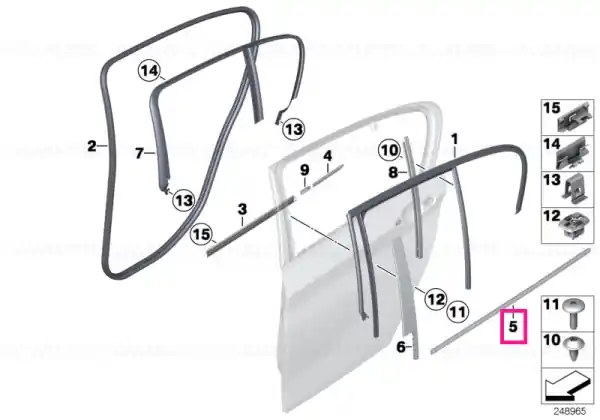 Doar azi Window well strip, outer, door, rear lft ALU SATINIERT - BMW