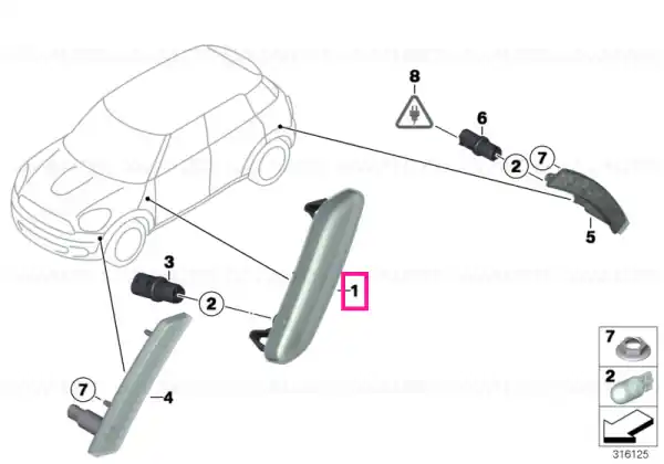 Suppl. direction indicator, yellow,right - BMW - Mini Mai ieftin
