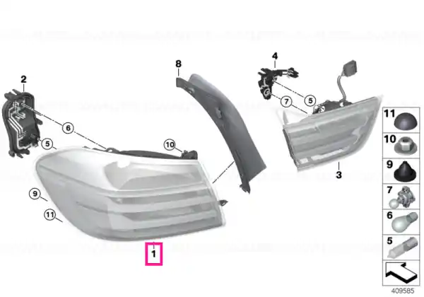 Rear light in the side panel, left - BMW Retur ușor