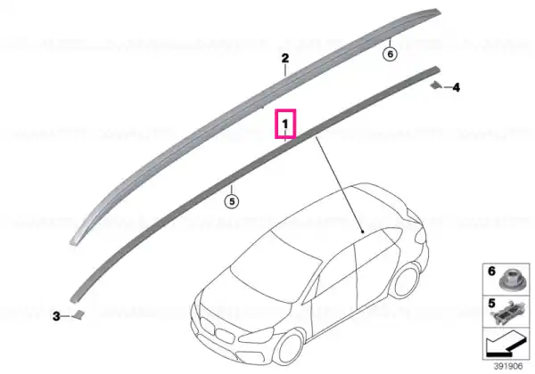 Nu rata Roof moulding prime-coated left - BMW