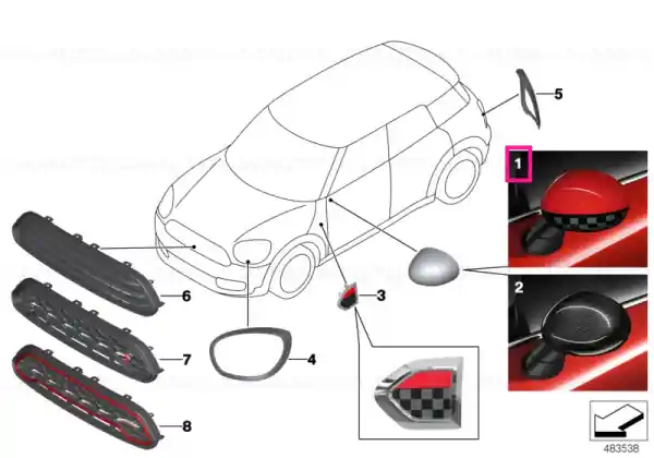 Preferatul clienților Capac oglindă stânga RHD CHEQUERED JCW CHEQUERED - BMW - Mini
