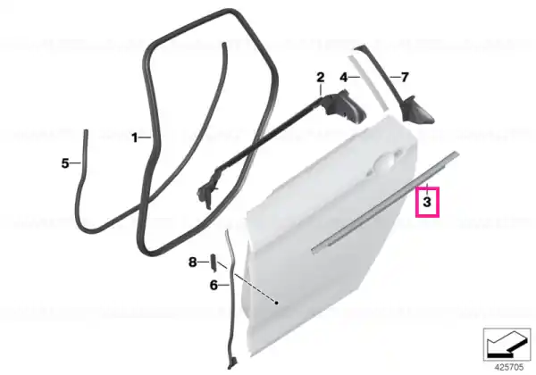 Outer weatherstrip, rear left door SCHWARZ MATT - BMW Livrare rapidă