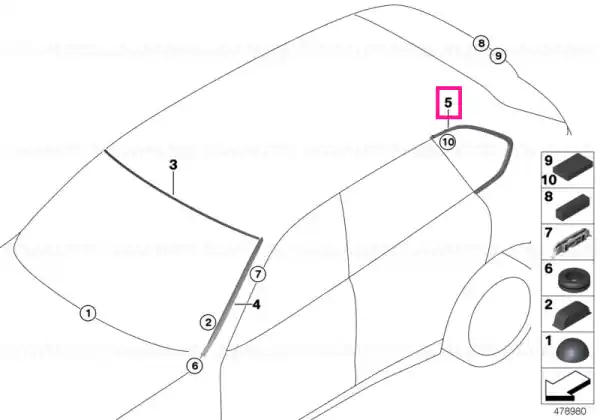 Finisher, side window, rear left GLANZSCHWARZ - BMW Reducere