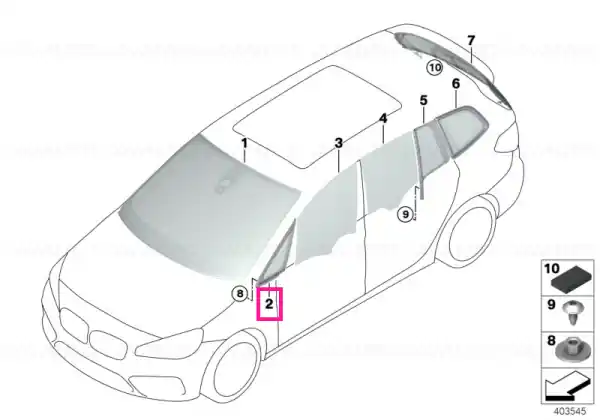 Discount Quarter window, fixed, front left GLANZSCHWARZ - BMW