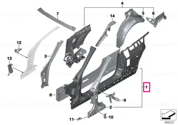 Side frame, exterior, left - BMW Popular