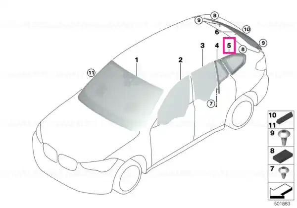 Cumpără acum Side window, rigid, rear right SSG - BMW