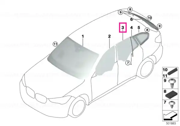 Noutate Side window, door, left rear SSG - BMW