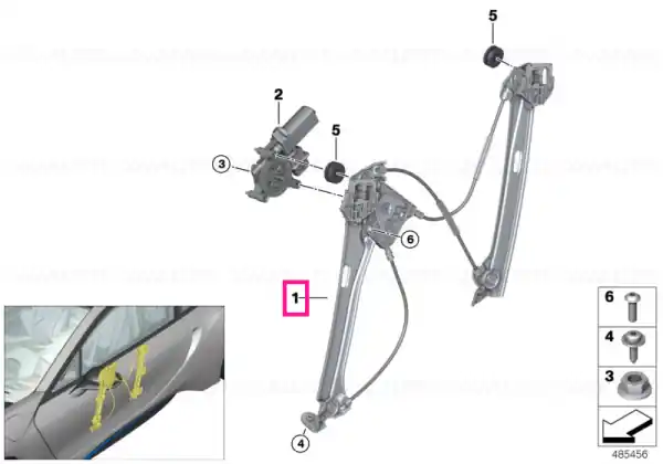 Window lifter without motor,front left - BMW Nu rata