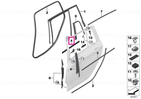 Inner weatherstrip, rear right door - BMW Vezi acum