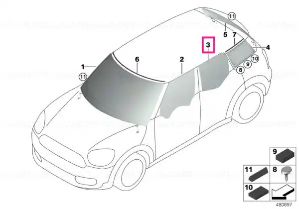 Plată sigură Side window, door, left rear - BMW - Mini