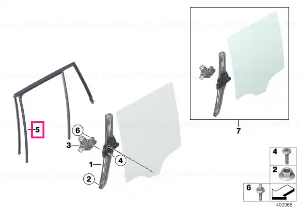 Lichidare de stoc Window guide, left rear door - BMW