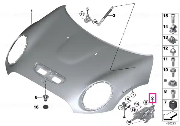 Left engine hood hinge - BMW - Mini Doar azi