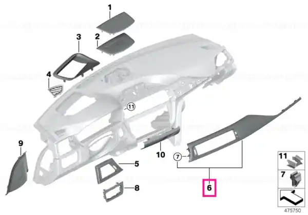 Ornament tablou bord alu hex pasager SCHWARZ GLANZ - BMW Ofertă exclusivă