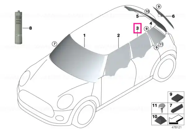 Reducere extra Door window, rear right - BMW - Mini