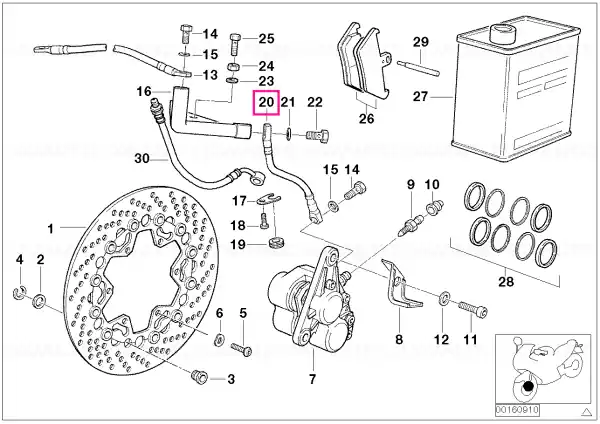 Plată securizată Furtun frână stânga L=170MM - BMW