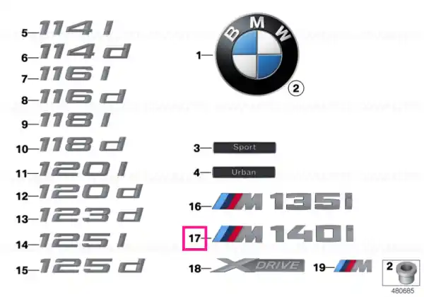 Retur gratuit Emblem adhered rear - M140I - - BMW