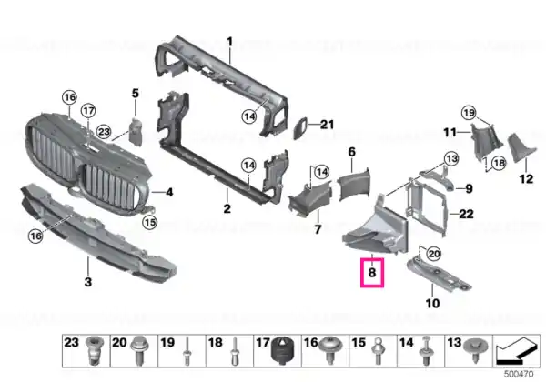Expediere rapidă Air duct, exterior radiator, left M - BMW